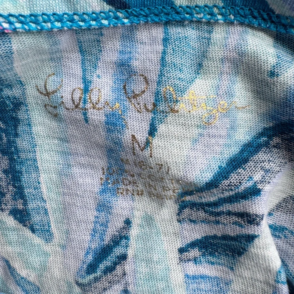 Lilly Pulitzer Girls M 7/8 Tropical Palm Print Ruffle Sleeve Dress Blue Pink V7